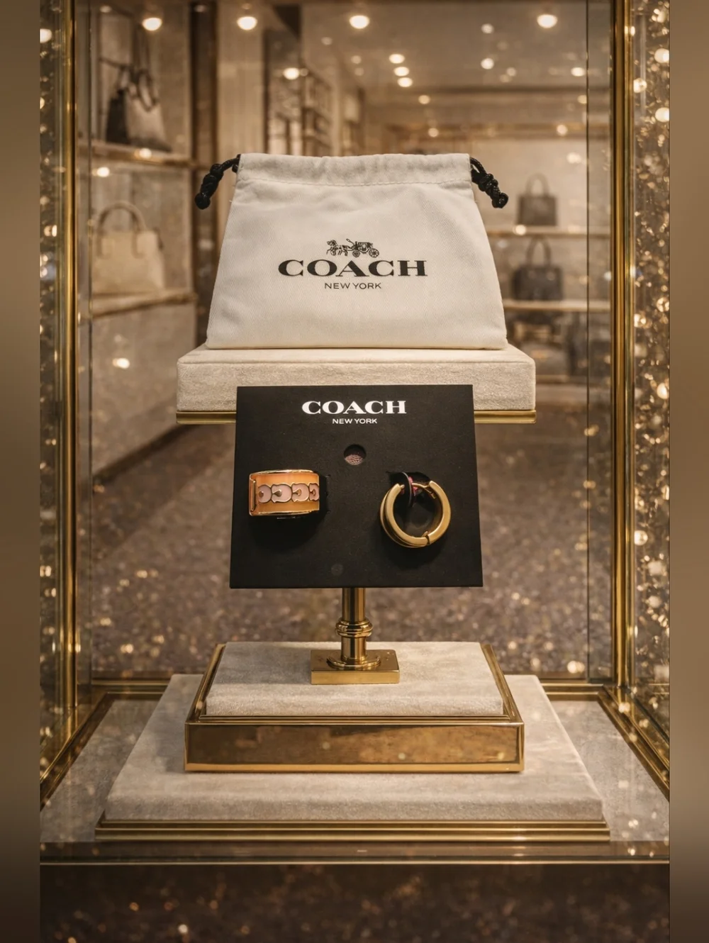 Coach Gold-Tone Hoop and Gold Accent Earrings & Dustbag - Picture 1 of 5